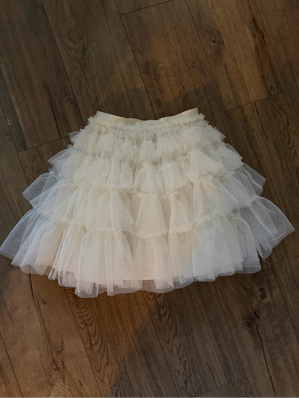 Layered Tulle Ruffle Skirt in Cream